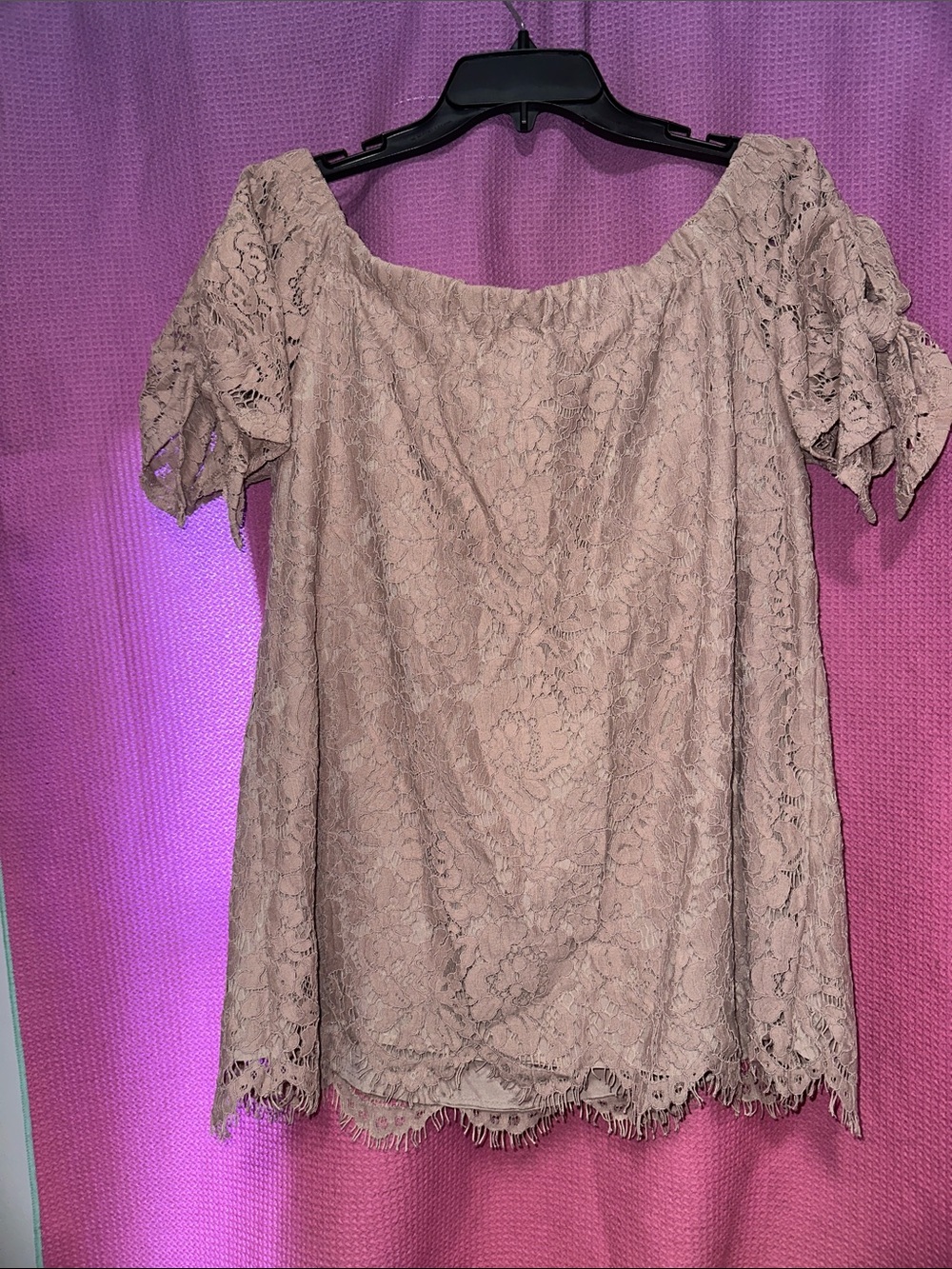 Miss Chievous Blush Lace Off-Shoulder Top